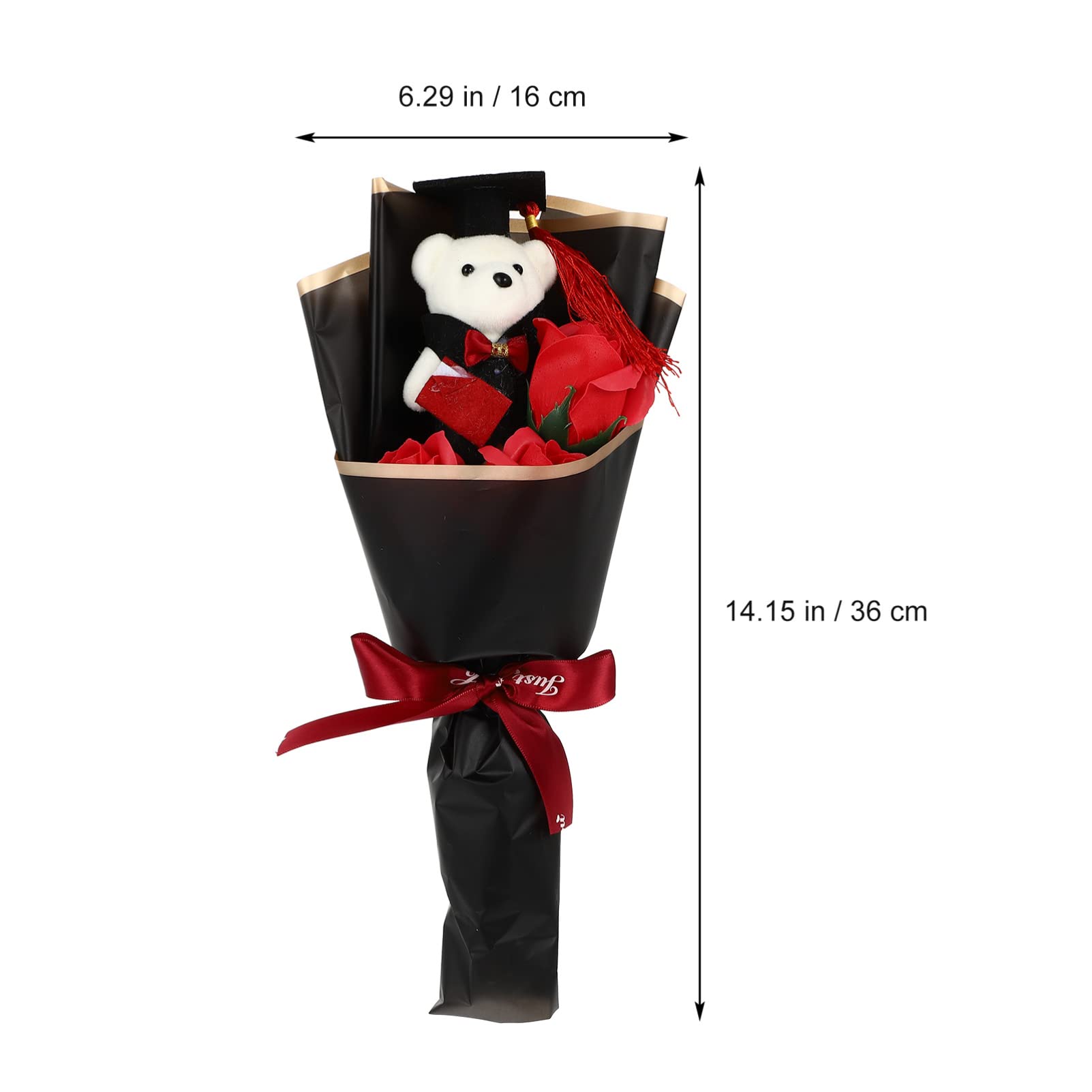 Alipis Graduation Bear Bouquet - Mini Plush Teddy Bear with Artificial Roses, Floral Arrangement for Graduation Gifts (Red) - Perfect for Graduation Ceremonies, Parties, and Decorations