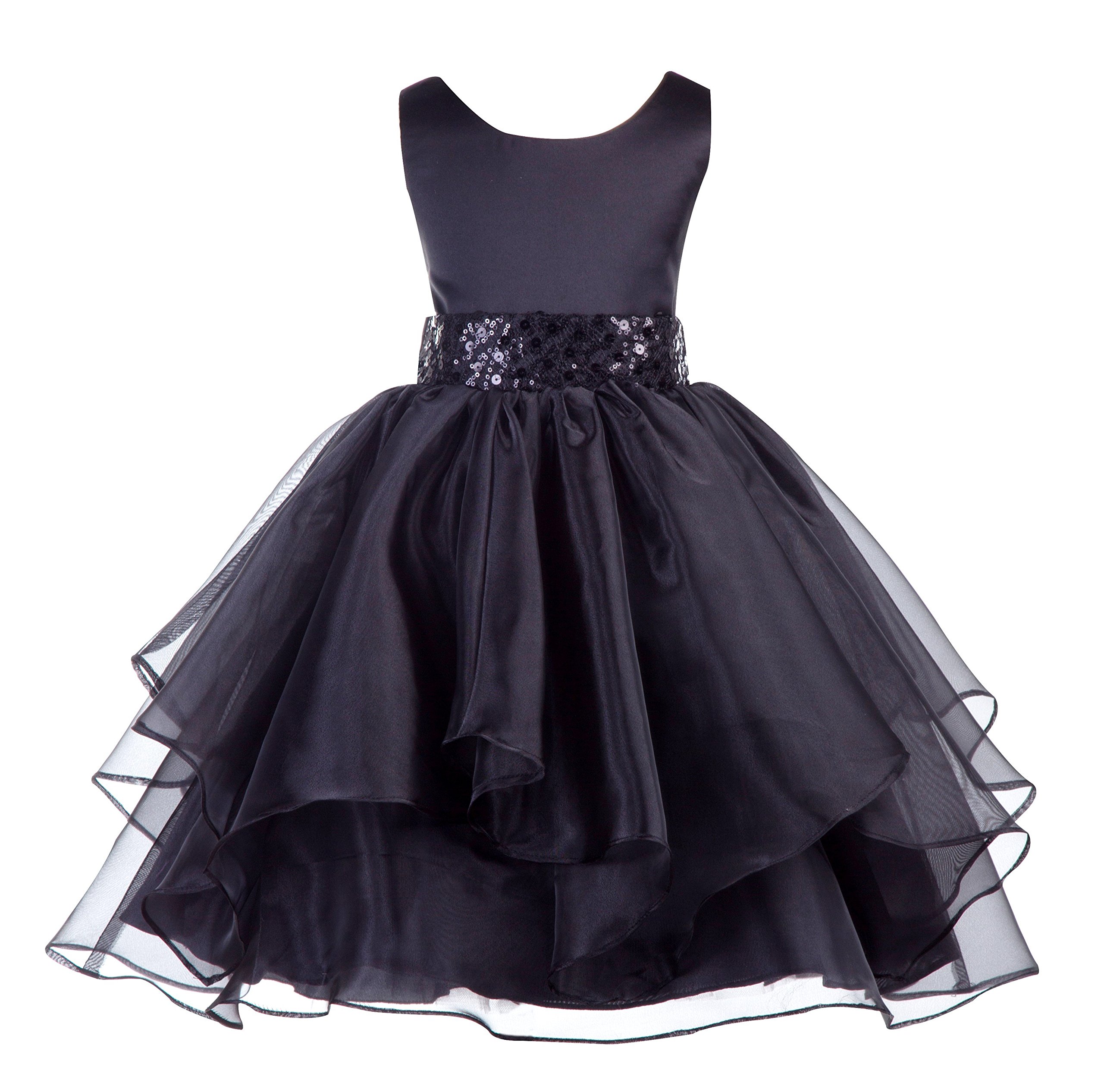 Elegant Asymmetric Ruffled Organza Sequin Flower Girl Dress for Toddlers - Perfect for Weddings, Pageants & Special Occasions