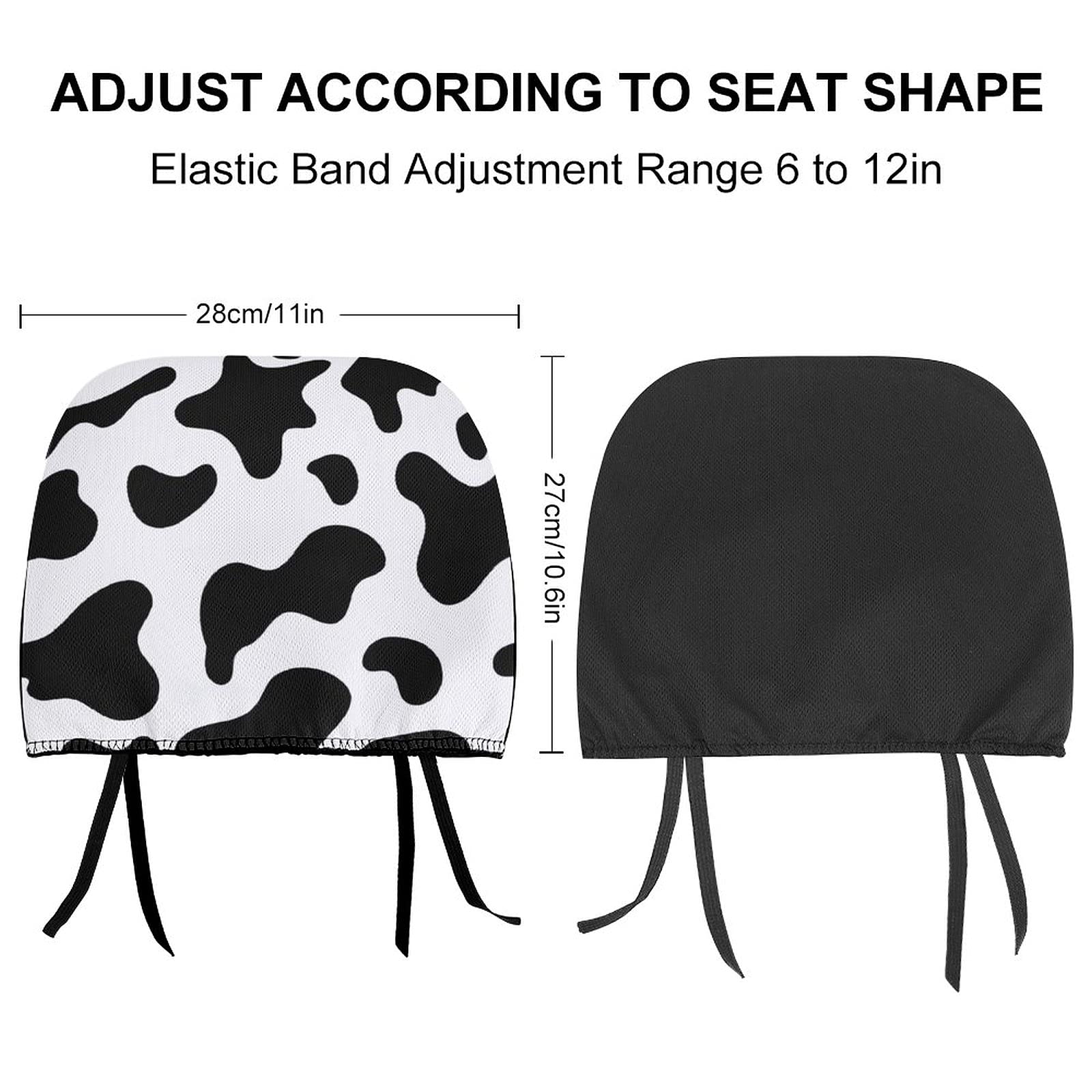 Bagea-Ka 2 Pack Genuine Cowhide Car Headrest Covers with Milk Cow Print - Universal Fit for Most Car & Truck Models - Durable Seat Protector for Men & Women - Perfect for Road Trips, Commuting & Interior Styling