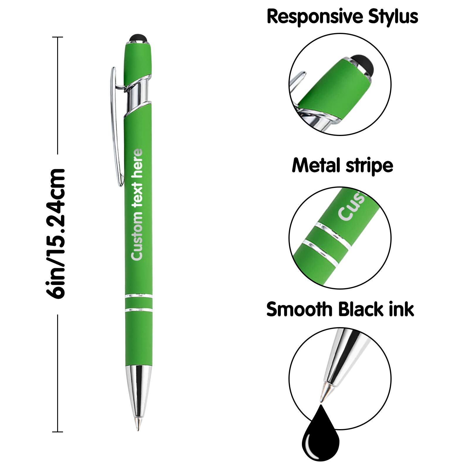 Custom Engraved Pens with Name - 0.5mm Stylus Tip Ballpoint Pen - Soft Touch Writing - Personalized Office & School Supplies - Bulk 100PCS Light Green - Ideal for Business Gifts, Corporate Promotions, Students & Professionals