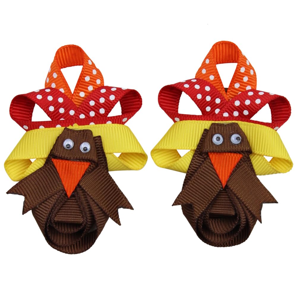 juDanzy Thanksgiving Turkey Hair Bow Clips (2 Pack) - Festive Holiday Hair Accessories for Women & Girls - Perfect for Thanksgiving Parties, Family Gatherings & Fall Celebrations