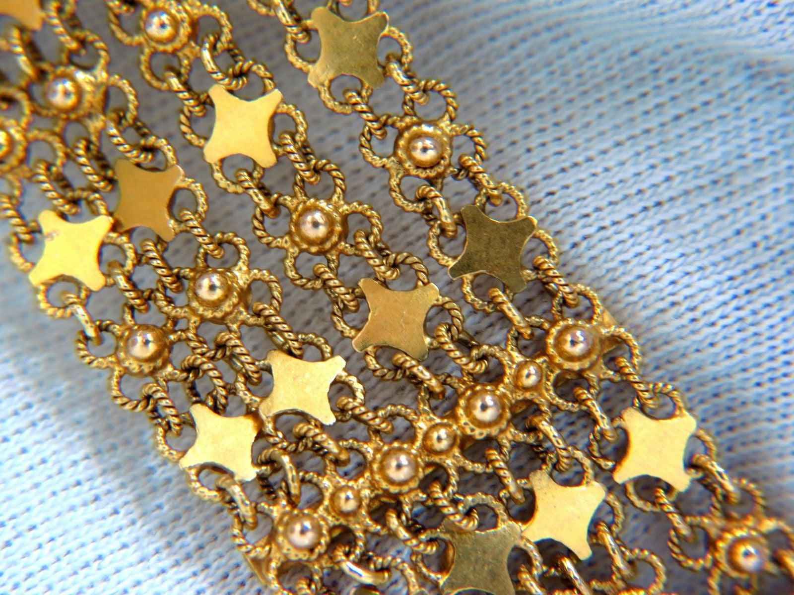 18Kt Yellow Gold Vintage Wide Cuff Bracelet - Hinged Mesh Link Beads (7.5 Inches) - Elegant Statement Jewelry for Parties, Weddings & Special Occasions