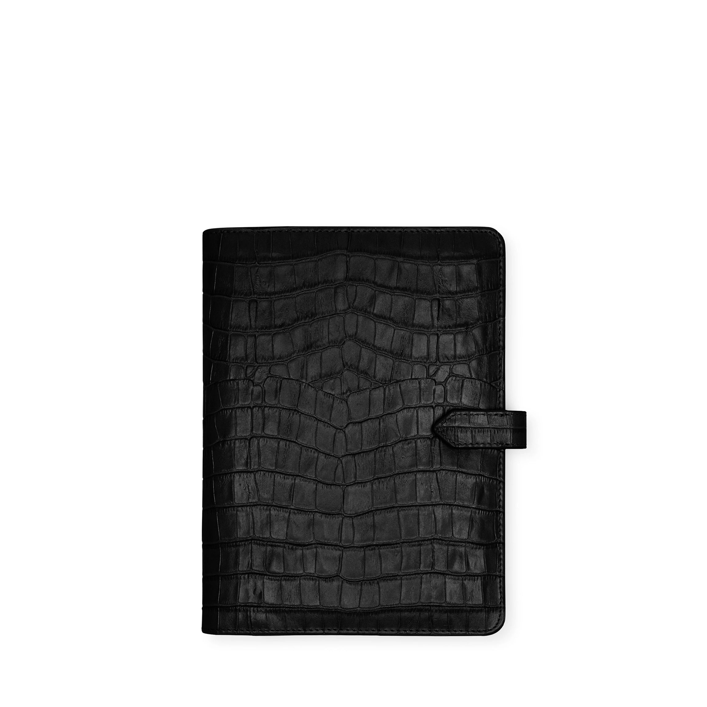 A5 Snap Spiral Notebook - Black Crocodile Pattern Hardcover Journal for School, Office & Travel Note Taking