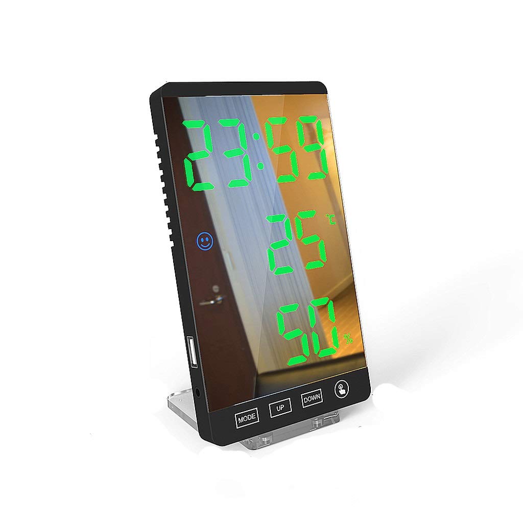 XJJZS 6 Inch LED Mirror Alarm Clock with Touch Button - Digital Wall Clock with Time, Temperature, Humidity Display & USB Output Port - Perfect for Bedroom, Office, and Travel (Color: C)