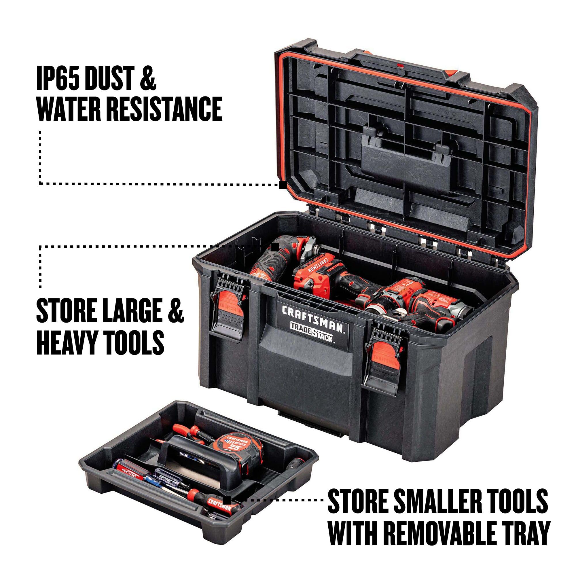 CRAFTSMAN TRADESTACK 21-Inch Waterproof Tool Box - Lockable Stackable Tool Storage for Indoor & Outdoor Use - Heavy-Duty Tool Organizer for Garage, Workshop, Job Site (CMST21430)