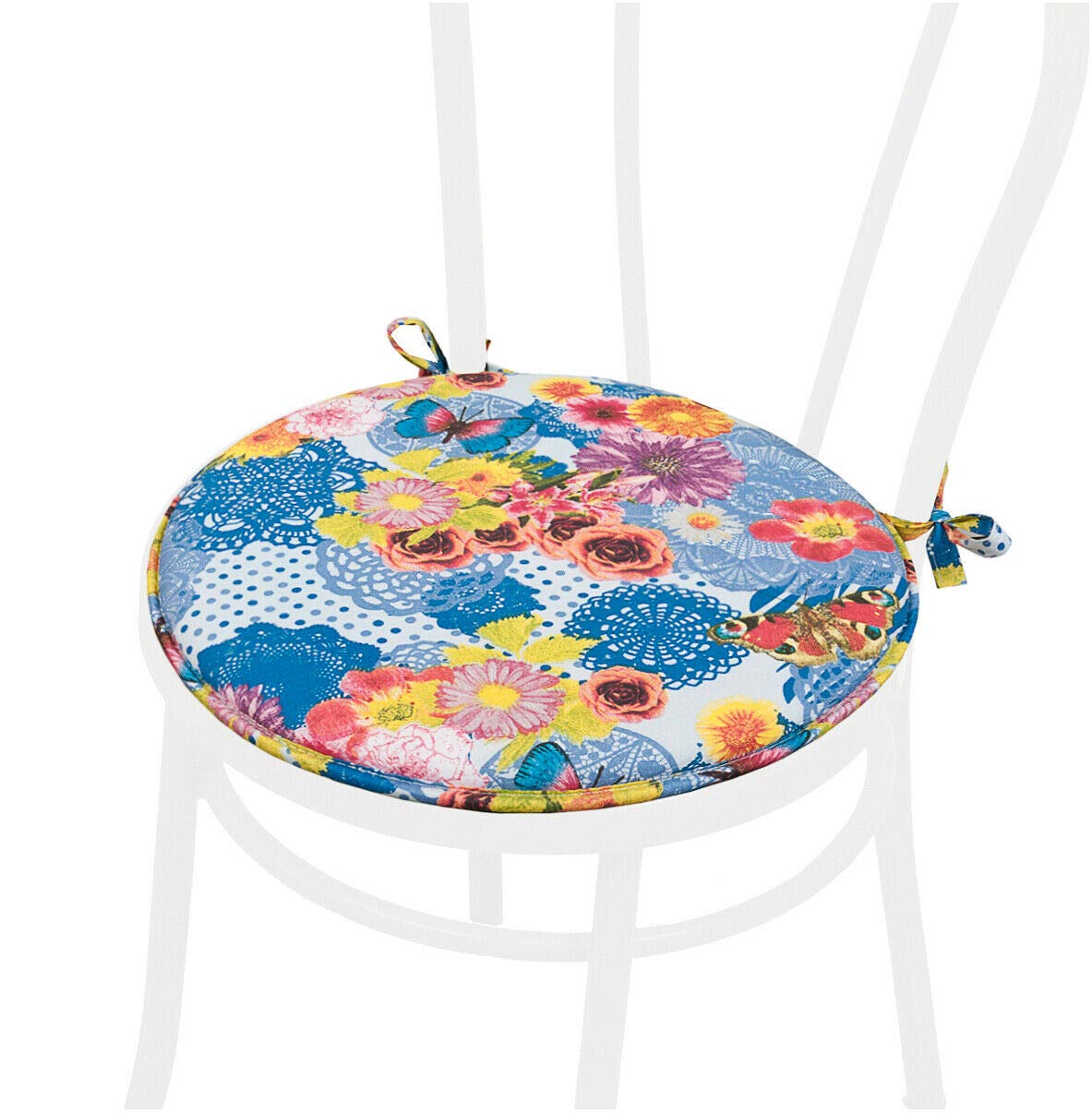 Emmevi Round Chair Cushion - Soft, Washable, Butterfly Design with Ties, Model DALIA9G, Gray - Perfect for Dining Chairs, Office Seats & Home Decor