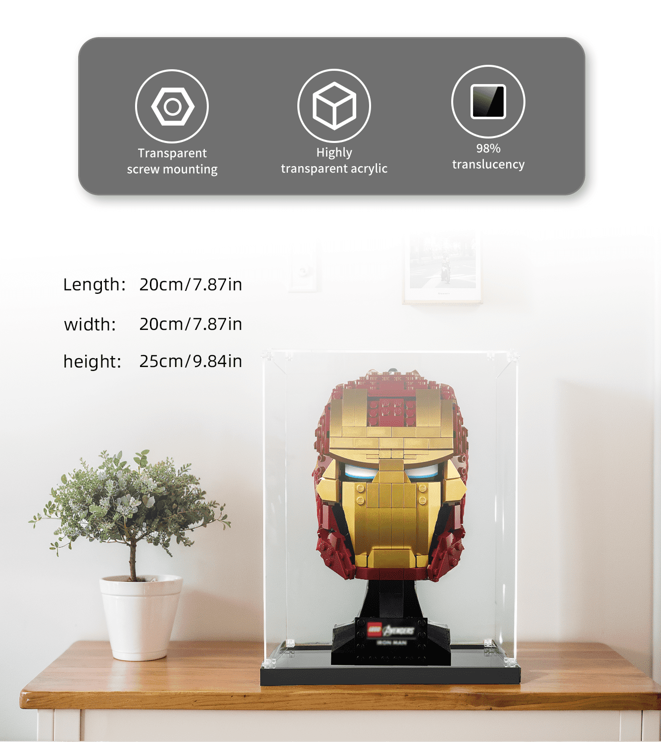 LEGO Marvel Iron Man Bust 76165 Display Case - Clear Acrylic Showcase for Collectible LEGO Sets - Perfect for Home Decor, Office Display & Gift Giving