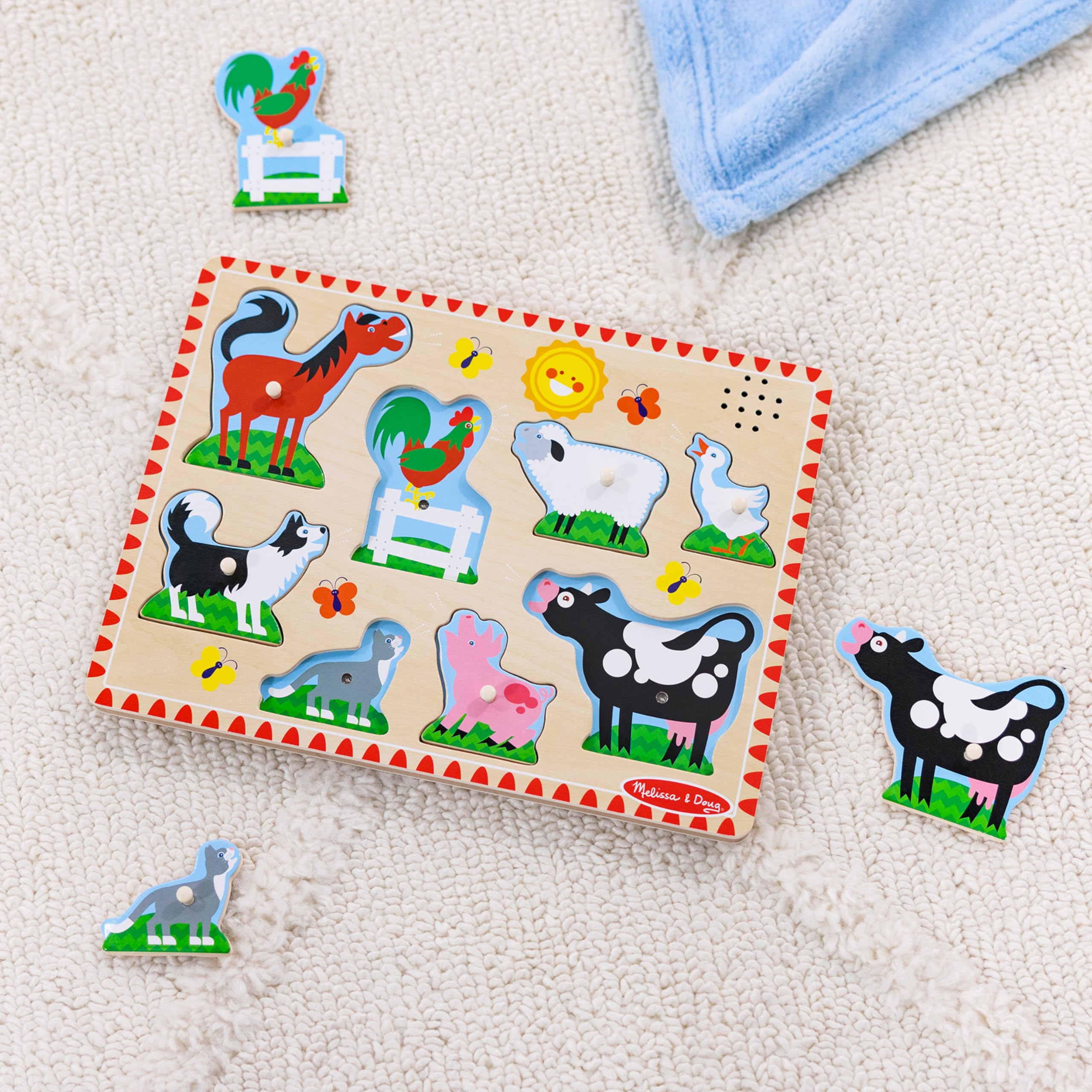 Melissa & Doug Farm Animals Sound Puzzle - Wooden Peg Puzzle with 8 Pieces & Realistic Animal Sounds - Educational Toddler Toy for Learning & Playtime Fun