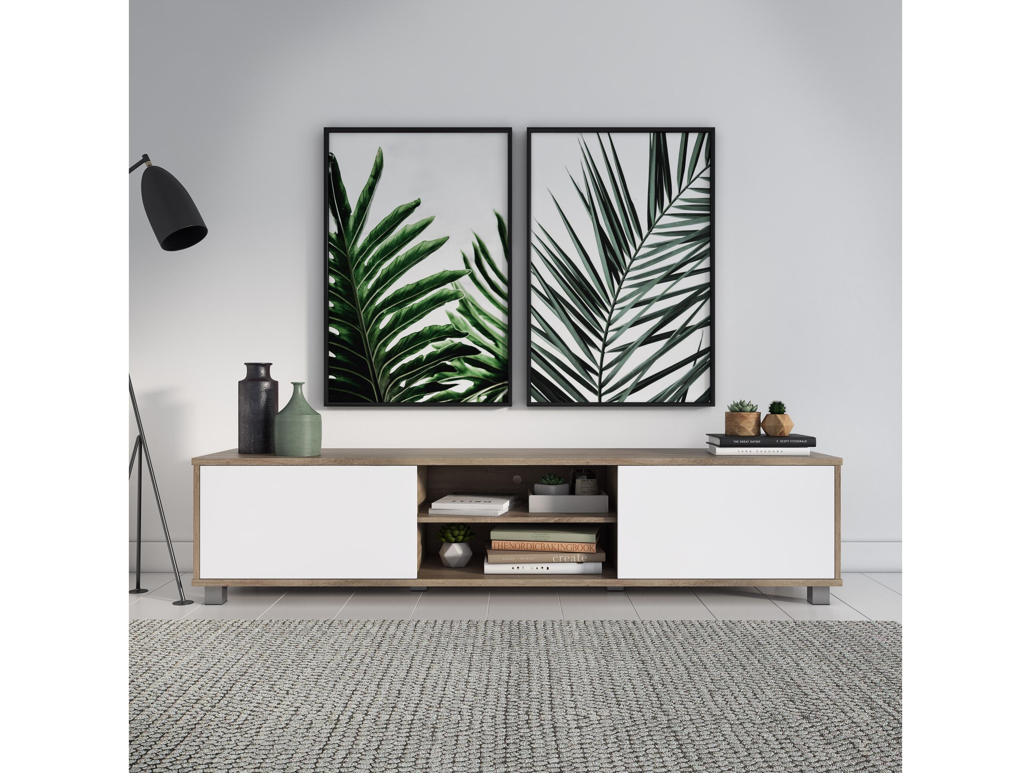 Modern Brown and White TV Stand for TVs up to 85 Inches - Sturdy Entertainment Center with Storage Shelves for Living Room, Bedroom, or Home Theater Setup