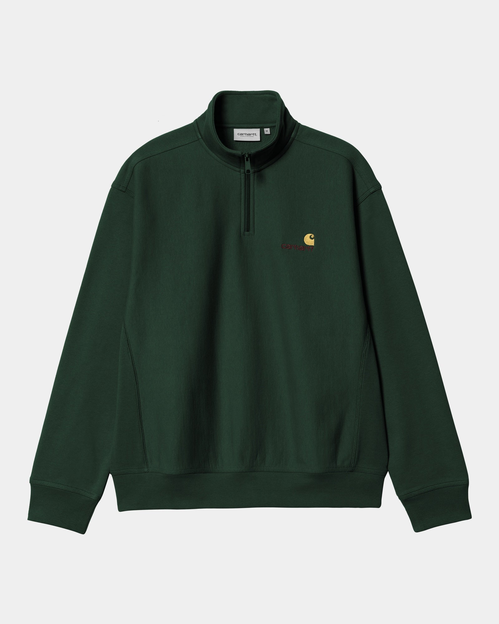 Half Zip American Script Sweatshirt | Conifer Green Pullover | Cozy Casual Wear for Men & Women | Perfect for Fall Outfits, Campus Style & Weekend Relaxation