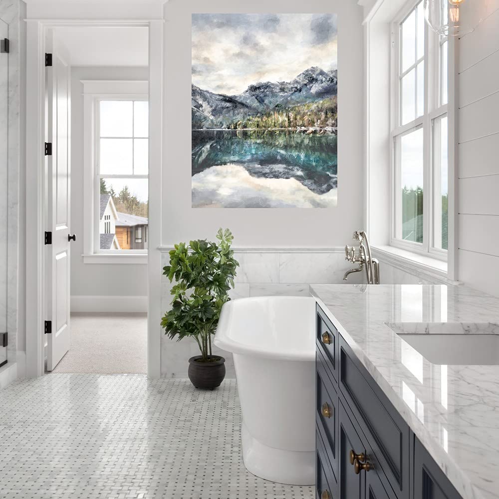 Lake Reflections Fine Art Canvas Wall Decor - Hand Painted Landscape Painting for Living Room, Bedroom, Office - Ready to Hang 42x56 Inches - Perfect for Home Decor & Gift Giving