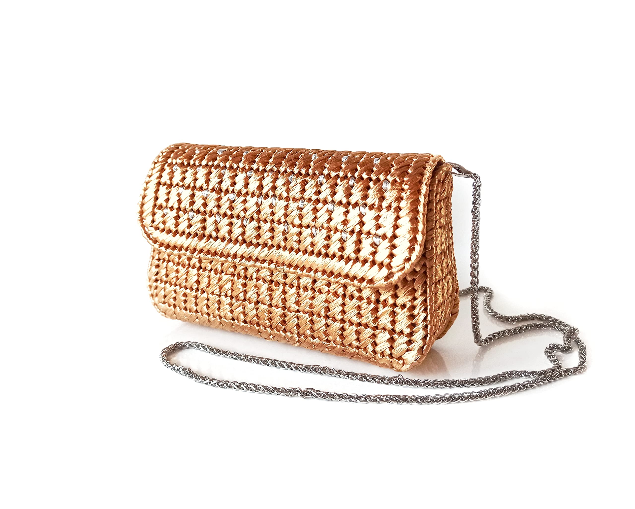 Elegant Gold Clutch Evening Bag - Mini Straw Crossbody Purse with Woven Shoulder Strap - Perfect for Bridesmaids, Weddings & Parties