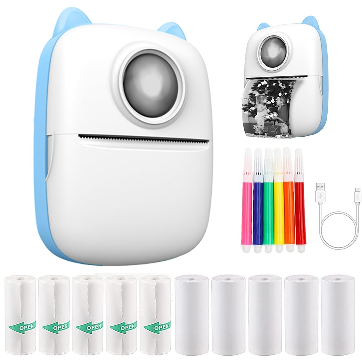 Mini Bluetooth Sticker Printer - Portable Thermal Photo Printer for iPhone, Smart Note Buddy with 10 Rolls Thermal Paper - Perfect for Journaling, Memos, Scrapbooking & DIY Crafts