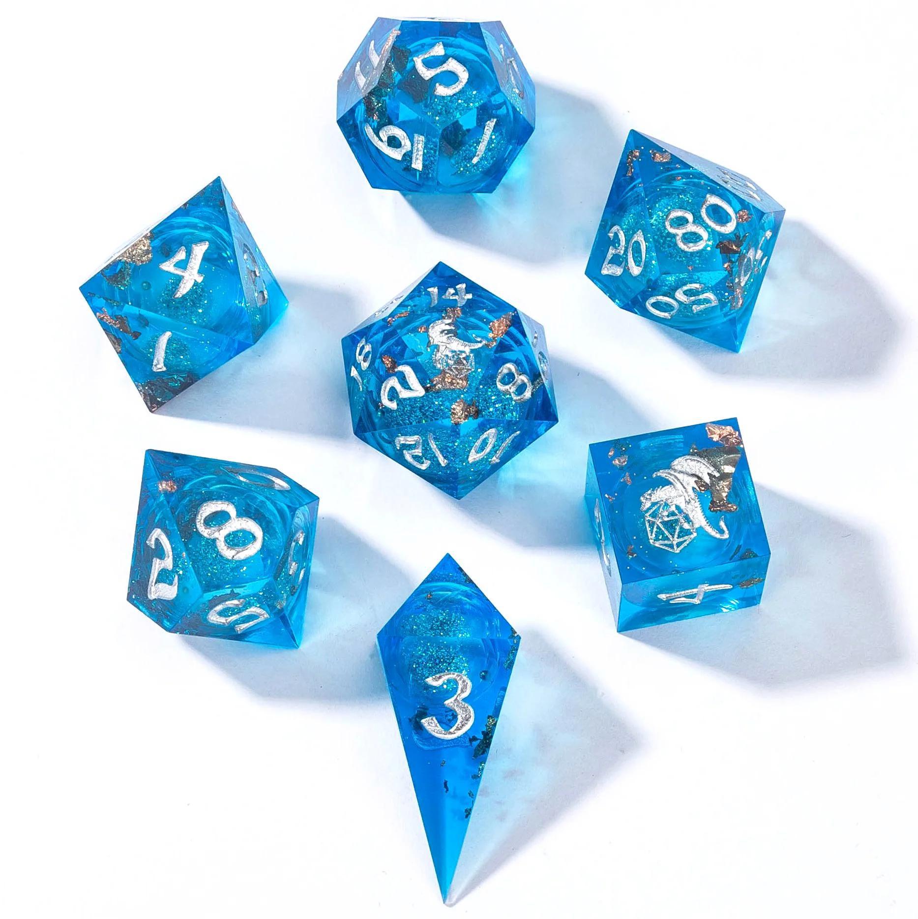 Captured Magic: Blue Liquid Core 7 Dice Set for RPG Games | D&D Dice Collection for Tabletop Roleplaying & Board Games