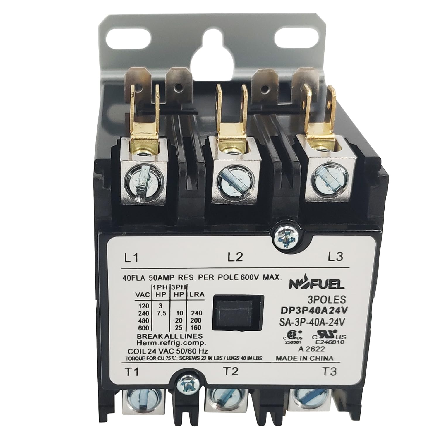 40 Amp 3 Pole AC Contactor 24VAC Coil - Heavy Duty Air Conditioner Compressor Contactor for HVAC Systems | Ideal for Condenser Units, Commercial ACs & Refrigeration Equipment