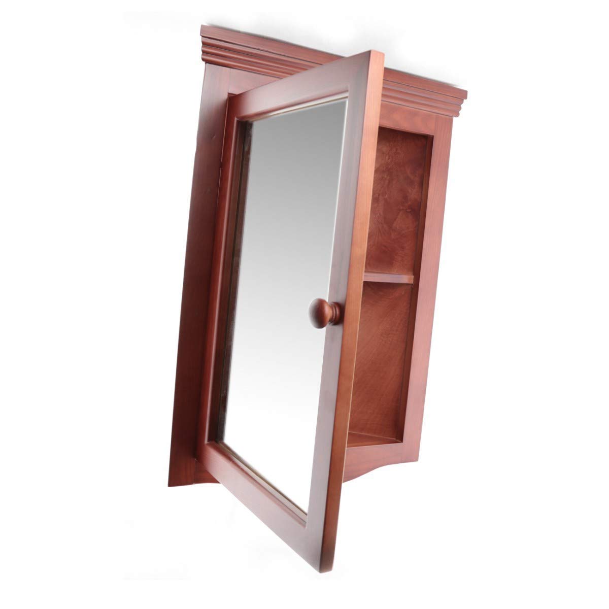Renovators Supply Corner Medicine Cabinet with Mirror - Wall Mount Wooden Bathroom Storage Cabinet with Double Shelves & Hardware - Hanging Bathroom Organizer in Cherry Finish (Pack of 1) - Perfect for Small Bathrooms, Vanities & Space-Saving Solutions
