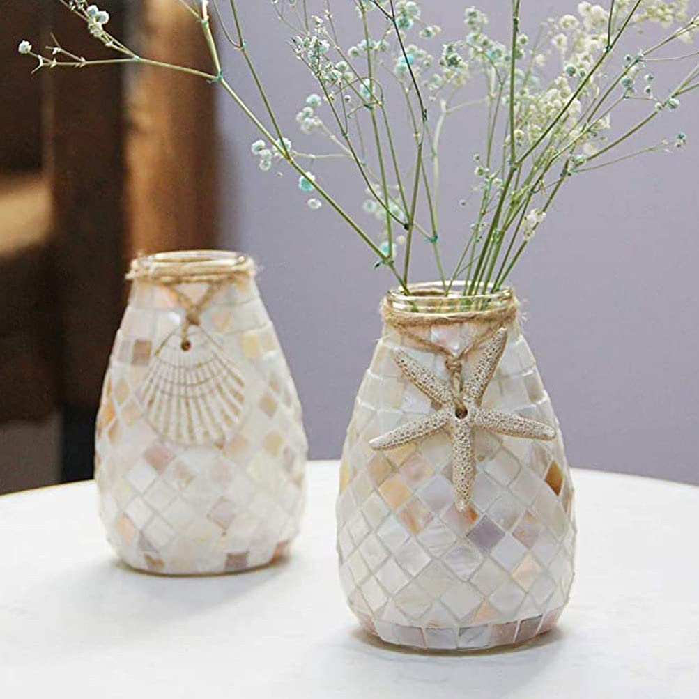 BESPORTBLE 2-Piece Mosaic Flower Vase Set - Handcrafted Shell Glass Vases for Home Decor, Wedding Centerpieces, and Tabletop Display