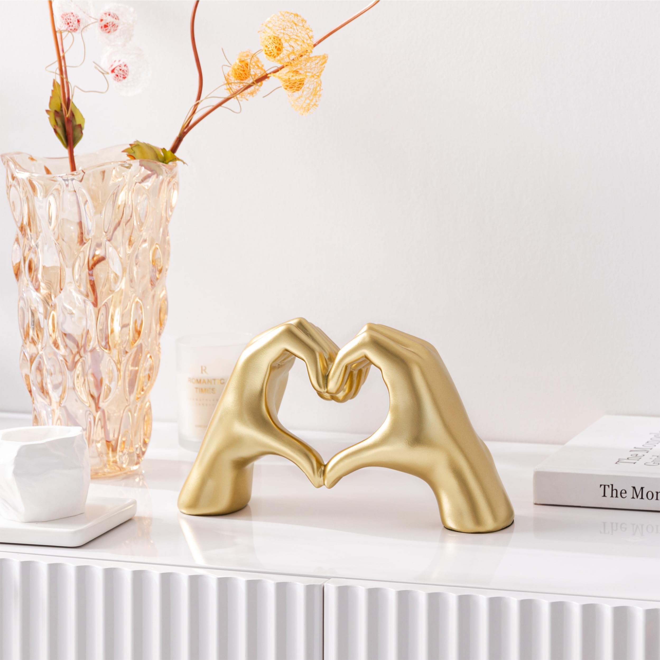 Gold Hand of Love Sculpture Statue - Peace Sign Decor for Home Office, Living Room & Bedroom - Aesthetic Shelf Decor & Knick Knacks - Perfect for Meditation Spaces, Wedding Gifts & Boho Home Decor