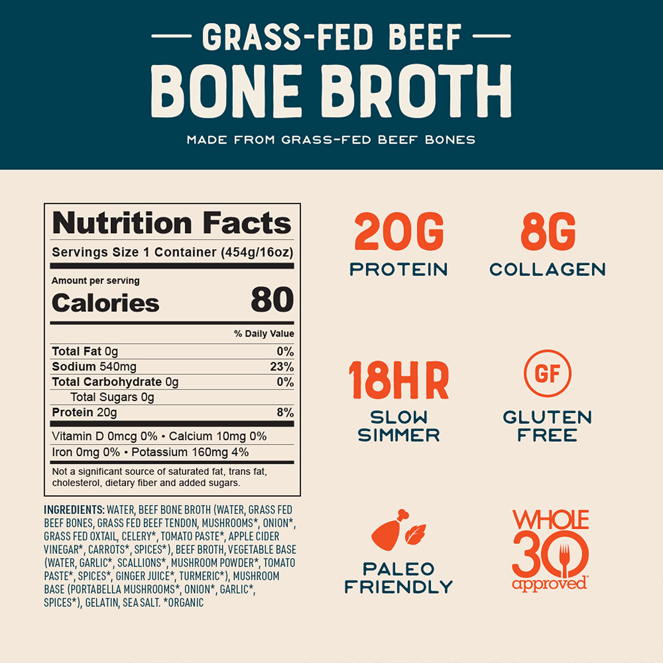 Bare Bones Grass-Fed Beef Bone Broth - 16oz (Pack of 12) | High Protein & Collagen | Keto, Paleo & Whole30 Approved | Perfect for Cooking, Sipping & Meal Prep | Gluten-Free & Nutrient-Rich Stock for Soups, Stews & Wellness Drinks