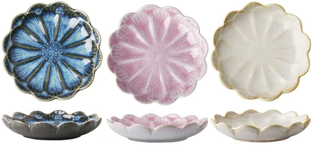 6-Piece Porcelain Dipping Bowl Set - Flower & Cartoon Design Small Serving Dishes for Sushi, Soy Sauce, Tomato Sauce | Perfect for Asian Cuisine, Party Appetizers & Home Dining
