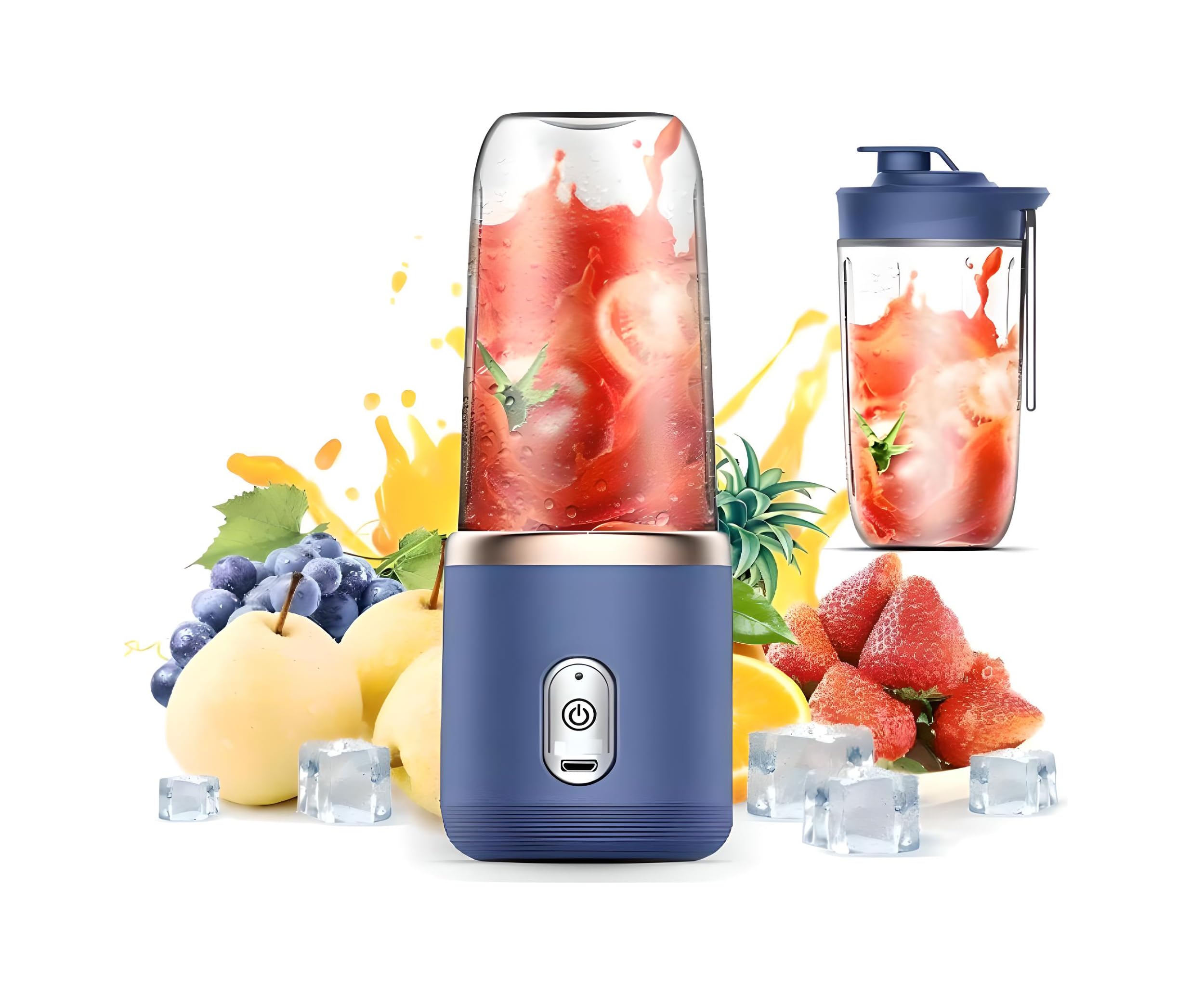 Paramexview® 14oz Portable Blender - 6 Blade USB Rechargeable Smoothie Maker for Juices & Shakes | Travel & Outdoor Blender with Lid & Cup Included | Perfect for Gym, Camping, Office & Home Use (Navy Blue)