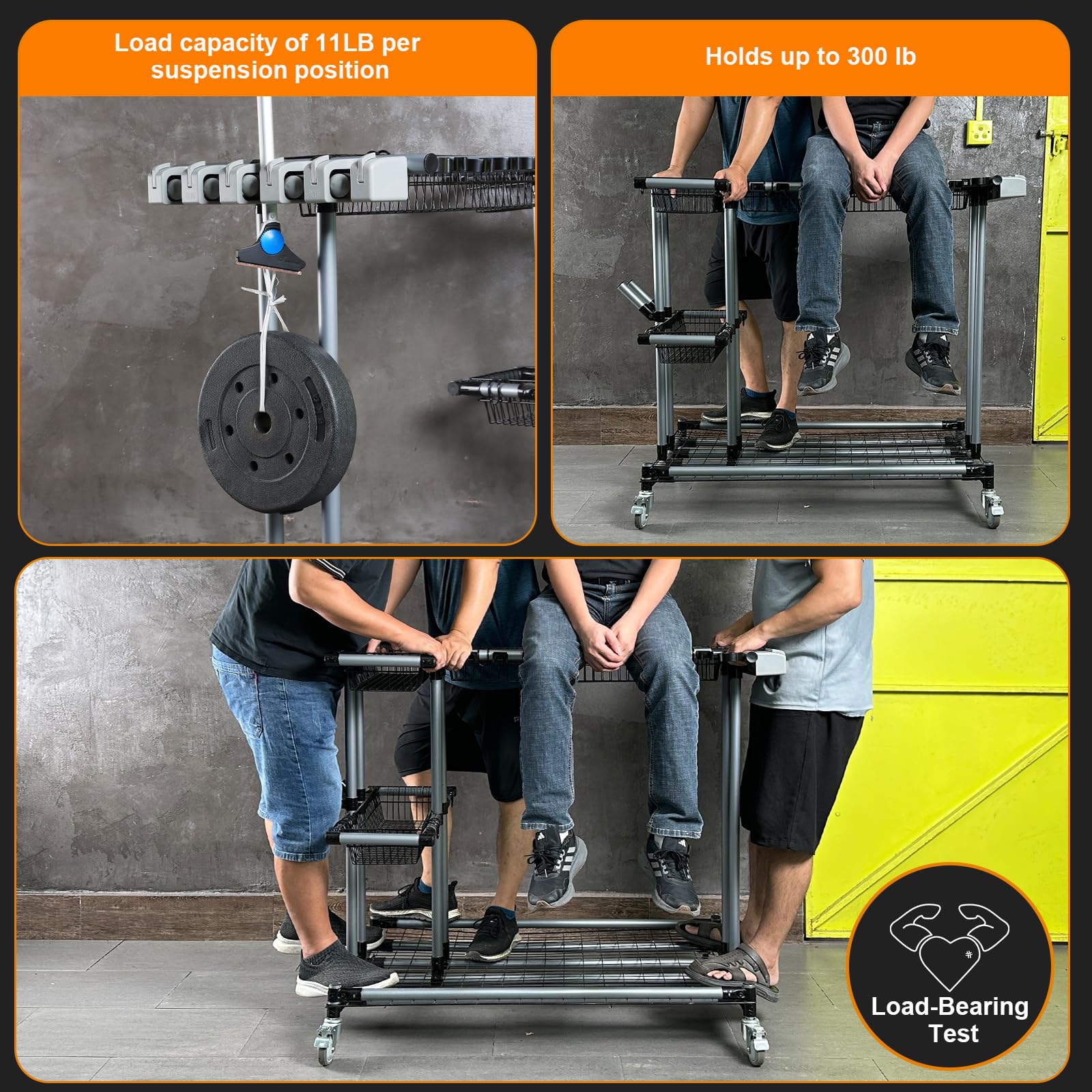 JGLDG Heavy-Duty Yard Tool Storage Rack with 4 Rolling Casters - Organize Garden Tools, Shovels & Rakes Easily - Perfect for Garage, Shed & Outdoor Storage