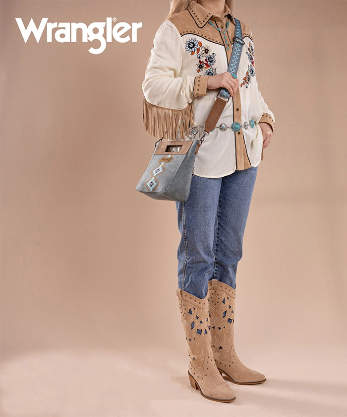 Wrangler Aztec Embroidered Crossbody Bag for Women - Stylish Boho Purse with Adjustable Strap, Perfect for Travel, Shopping & Daily Use