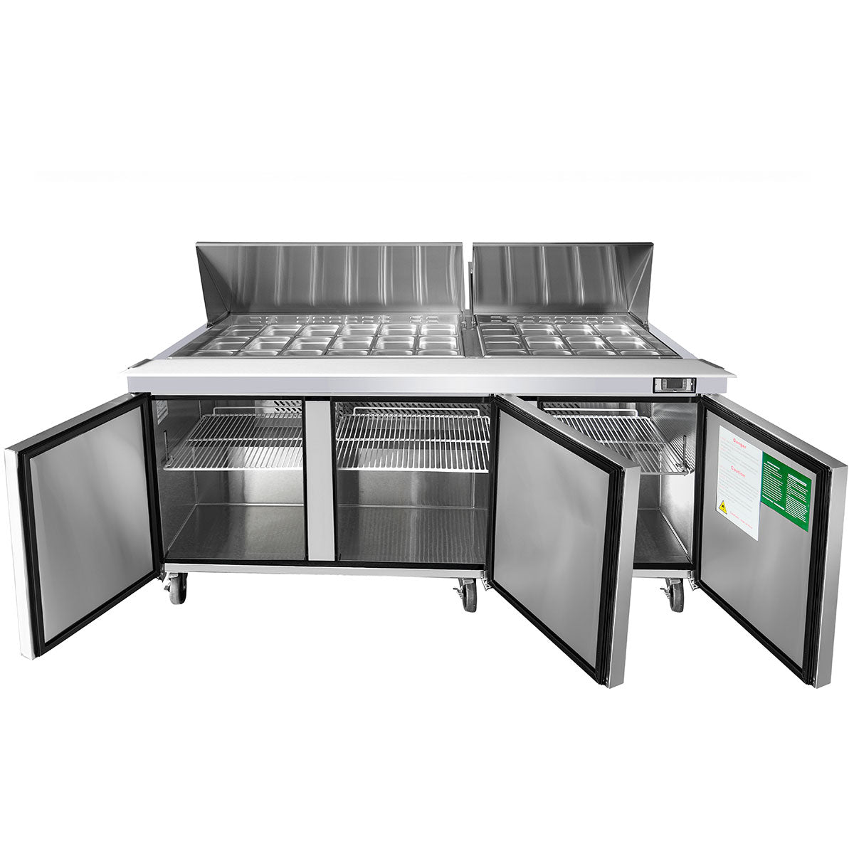 Atosa 3 Door Commercial Sandwich Prep Table Refrigerator - 1846mm Stainless Steel Worktop Fridge (Model MSF8308) for Deli, Bakery & Restaurant Food Storage