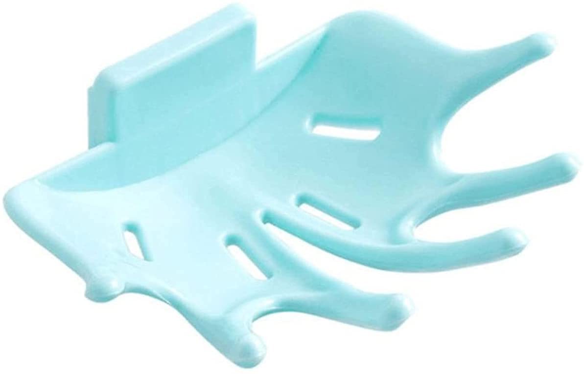 Non-Slip PVC Soap Dish with Strong Adhesive - Drainable Bathroom Soap Holder Tray (Blue) - Perfect for Showers, Sinks & Countertop Organization