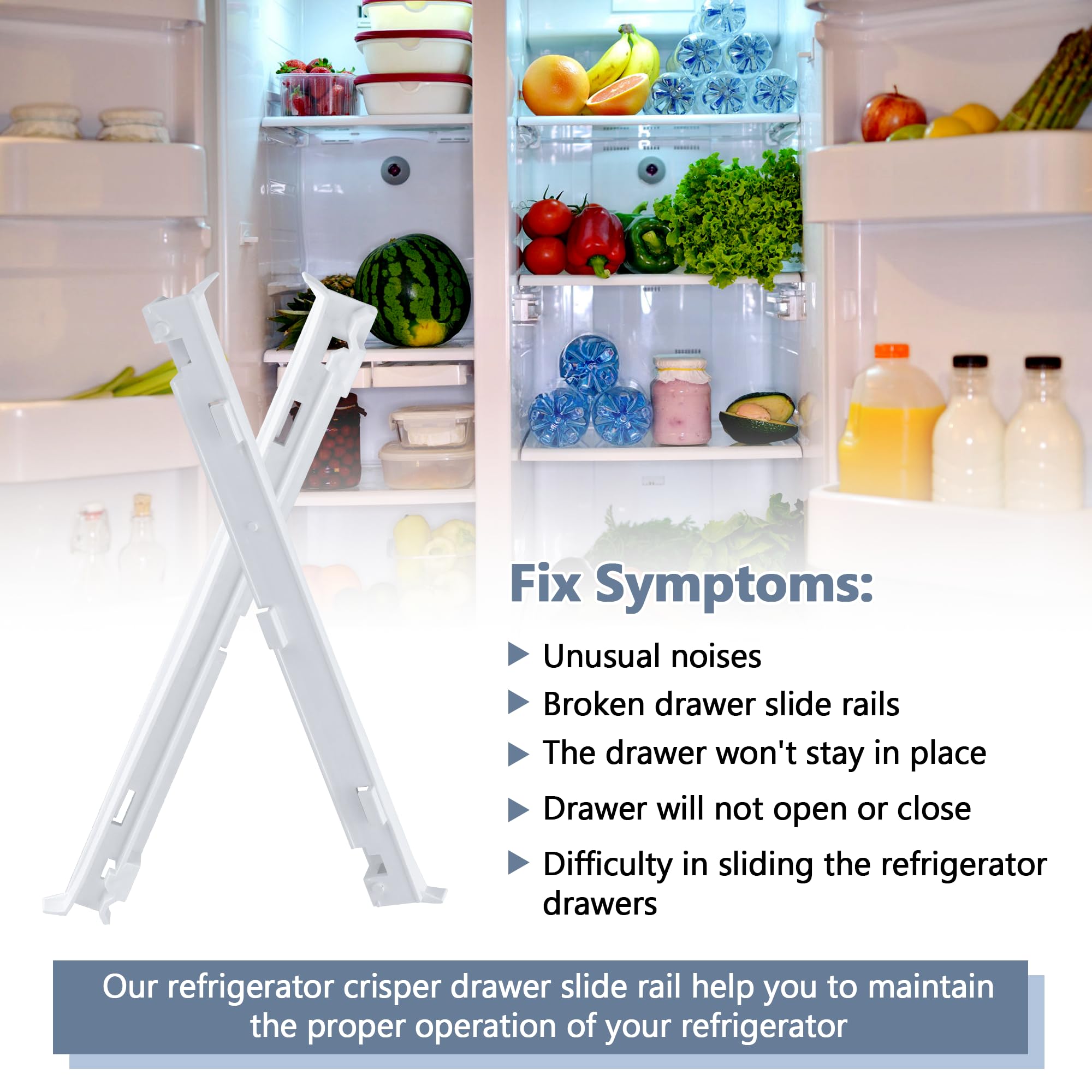 Whirlpool Refrigerator Drawer Slide Rail Replacement (2-Pack) - Compatible with WP2223320, 1016208, AH869557, EA869557, PS869557 - Durable Crisper Track for Smooth Gliding - Perfect for Kitchen Appliance Repair & DIY Maintenance