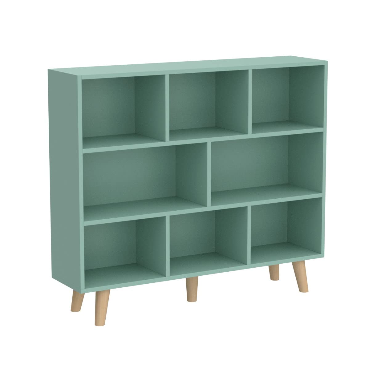 IOTXY 3-Tier Wooden Open Shelf Bookcase - Floor Standing Display Cabinet with 8 Storage Cubes, Modern Tiffany Green Home Decor | Perfect for Living Room, Bedroom & Office Organization