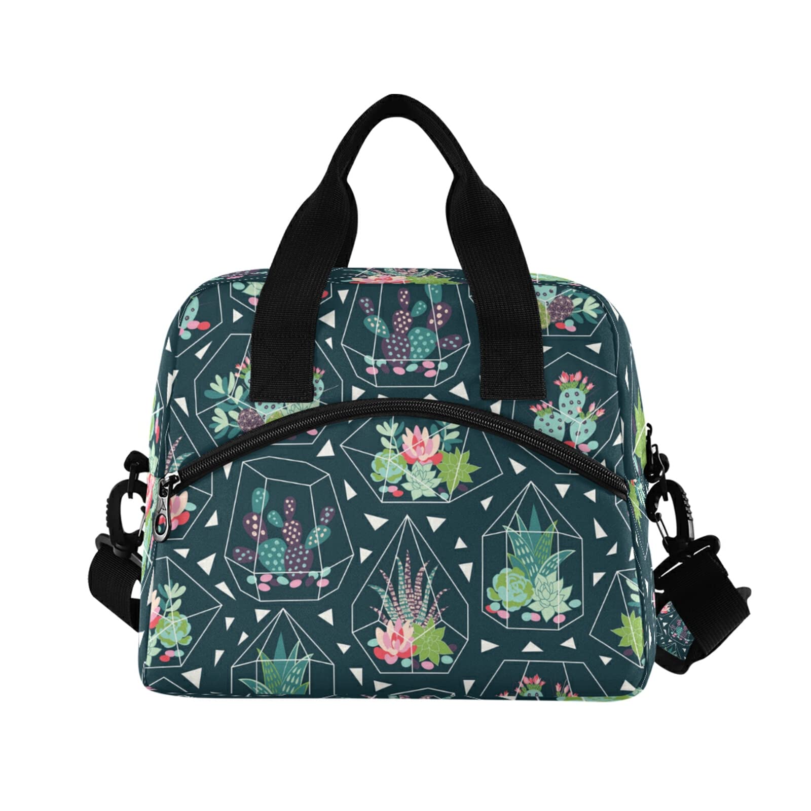 Reusable Insulated Lunch Bag with Adjustable Shoulder Strap - Thermal Cooler Tote for Office, School & Outdoor Picnics | Cactus Succulent Design | Perfect for Work, Hiking & Beach Trips