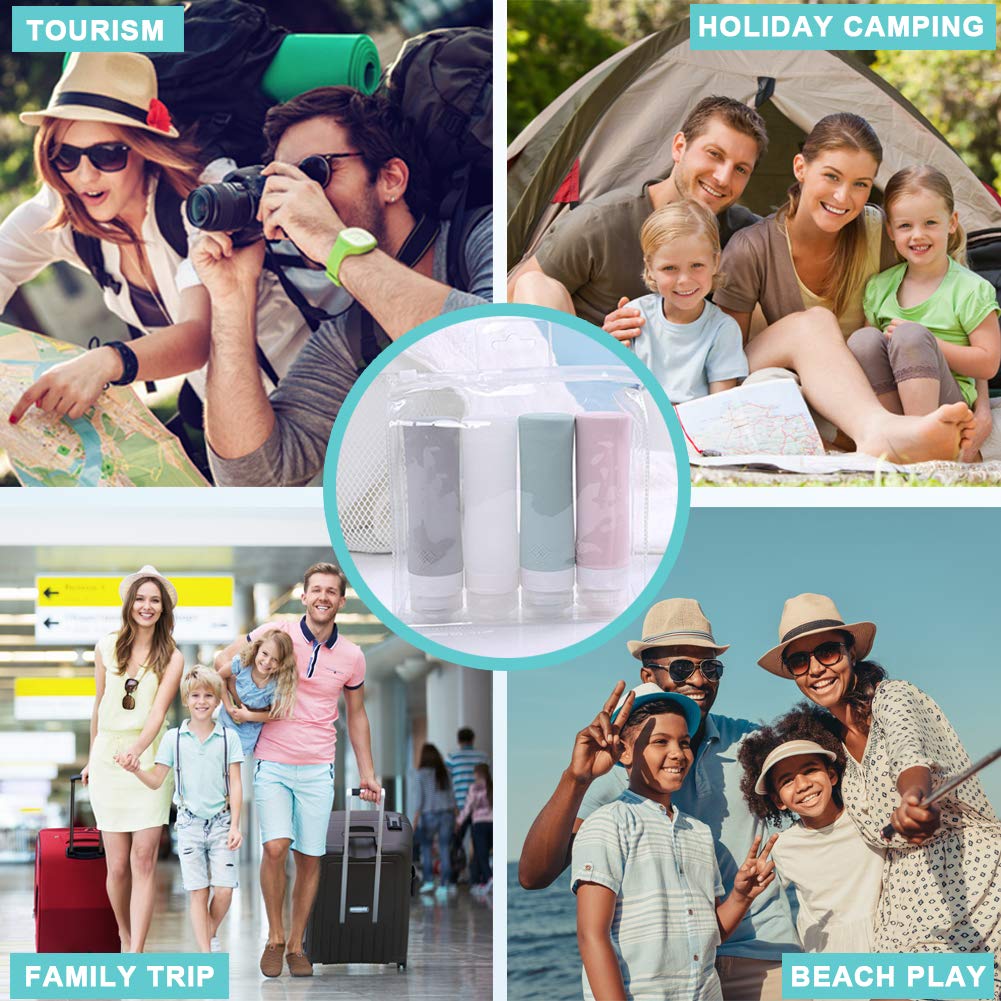 FOMODY 4-Pack 80ml Silicone Travel Bottles for Shampoo, Conditioner & Lotion - Leakproof TSA Approved Toiletry Containers - BPA Free FDA Certified - Perfect for Airplane Carry-On, Gym & Vacation Essentials