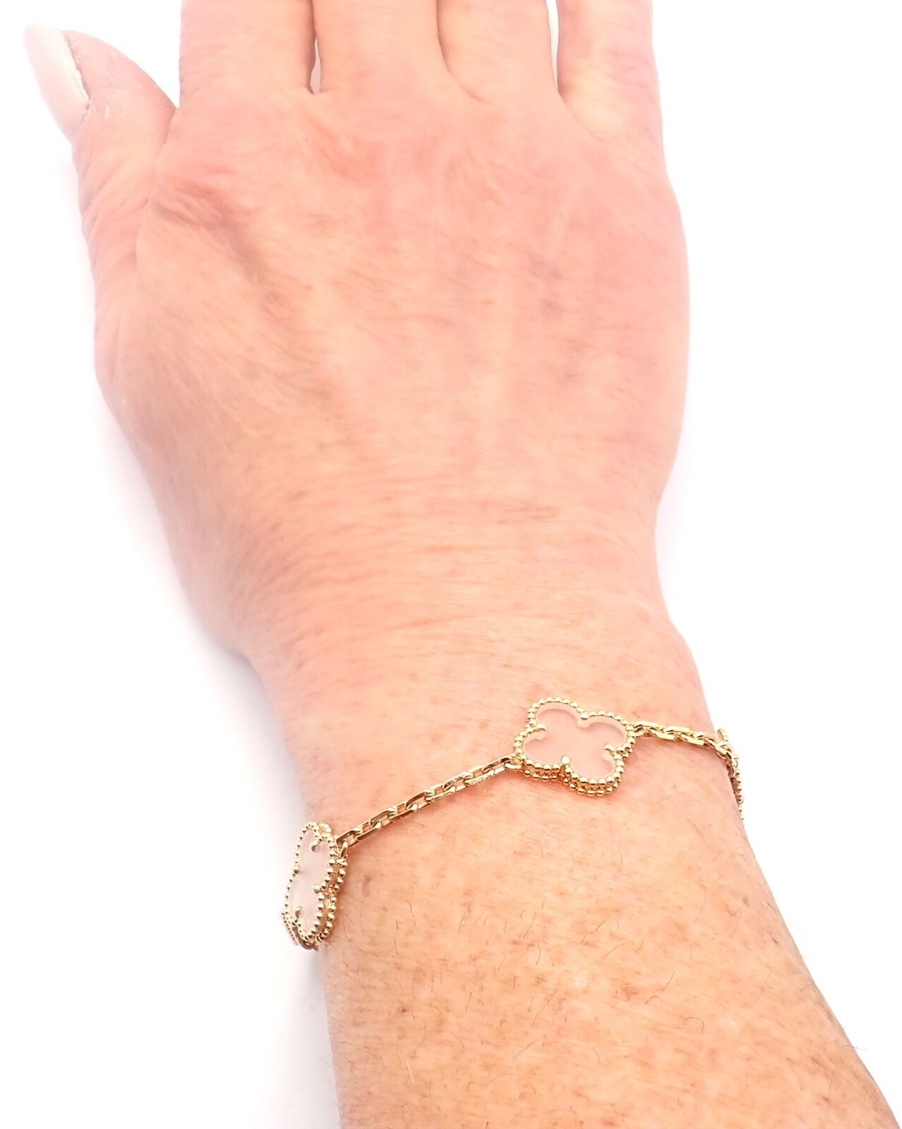 Van Cleef & Arpels 18k Yellow Gold 5 Motif Alhambra Rock Crystal Bracelet with Certificate - Luxury Jewelry for Women, Perfect for Weddings, Parties & Special Occasions