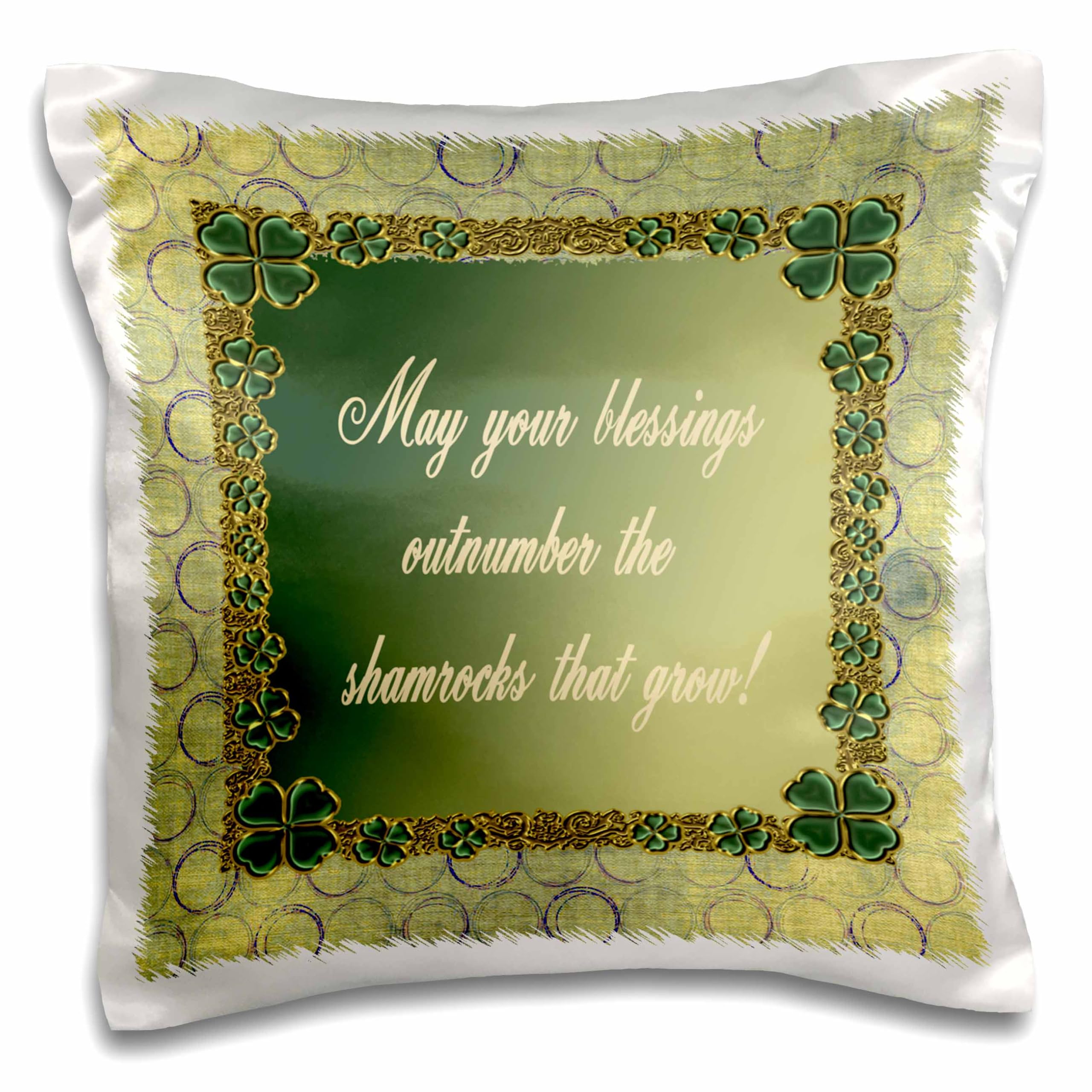 3dRose Four Leaf Clover Blessings Pillow Case - 16x16 Inch Shamrock Design Decorative Throw Pillow Cover for St. Patrick's Day, Irish Decor, Home & Office Decorations