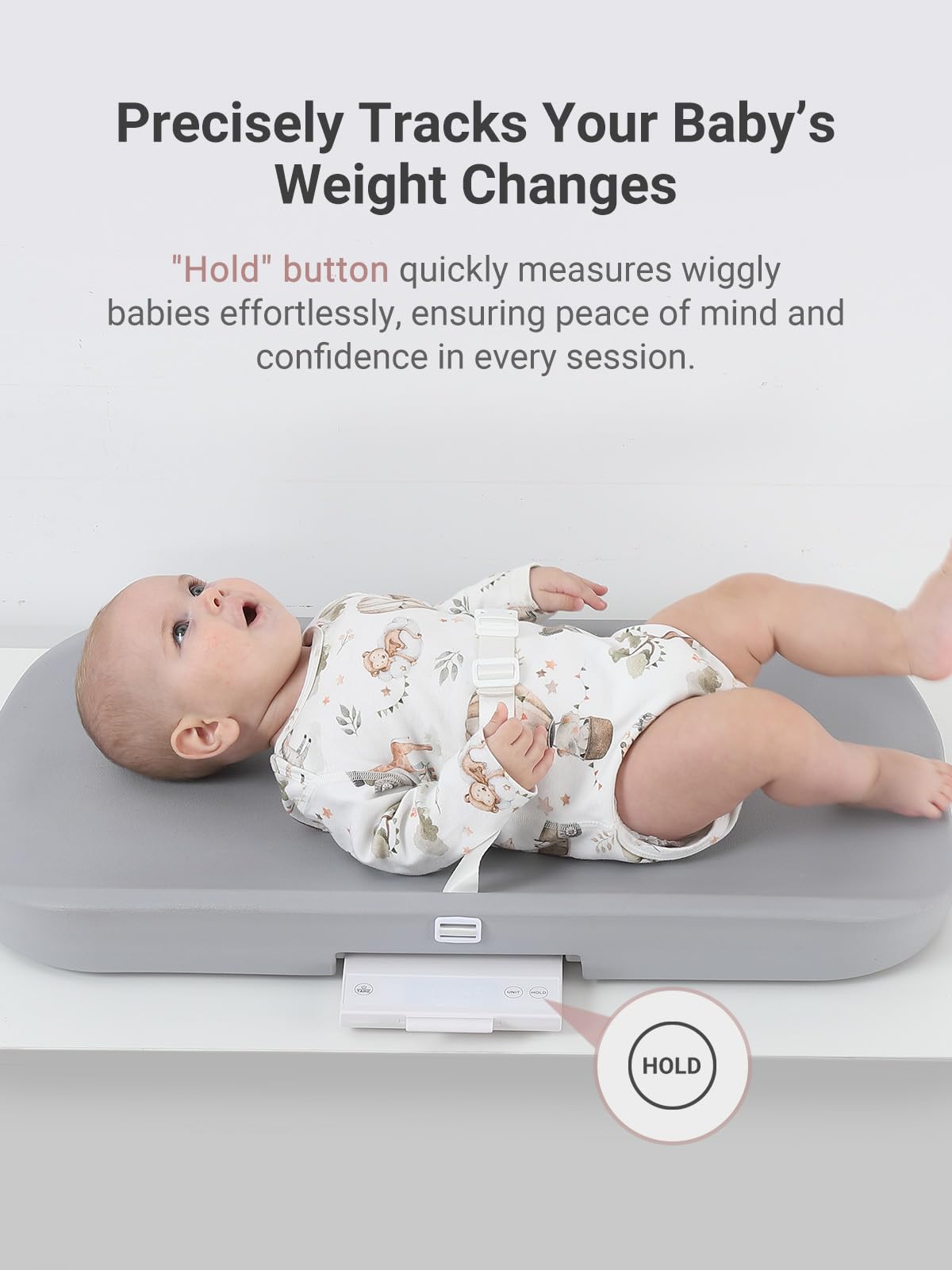 GROWNSY Digital Baby Scale with Removable Safety Strap - Accurate Infant Weight Scale, Ergonomic Non-Slip Design for Newborns & Toddlers (White) - Perfect for Home Use, Pediatric Checkups & Growth Tracking