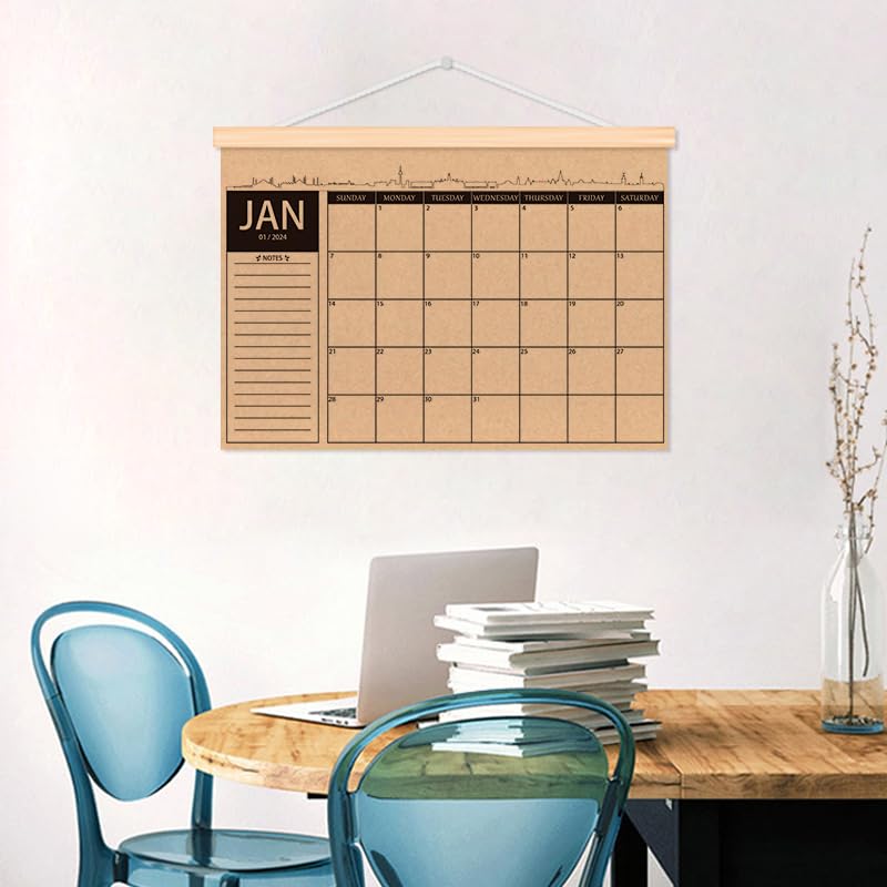 2025-2026 Rustic Wooden Wall Calendar - 18 Month Planner with Kraft Paper & Scroll Frame (16x12 inches) - Perfect for Home Office, Kitchen, or Gift