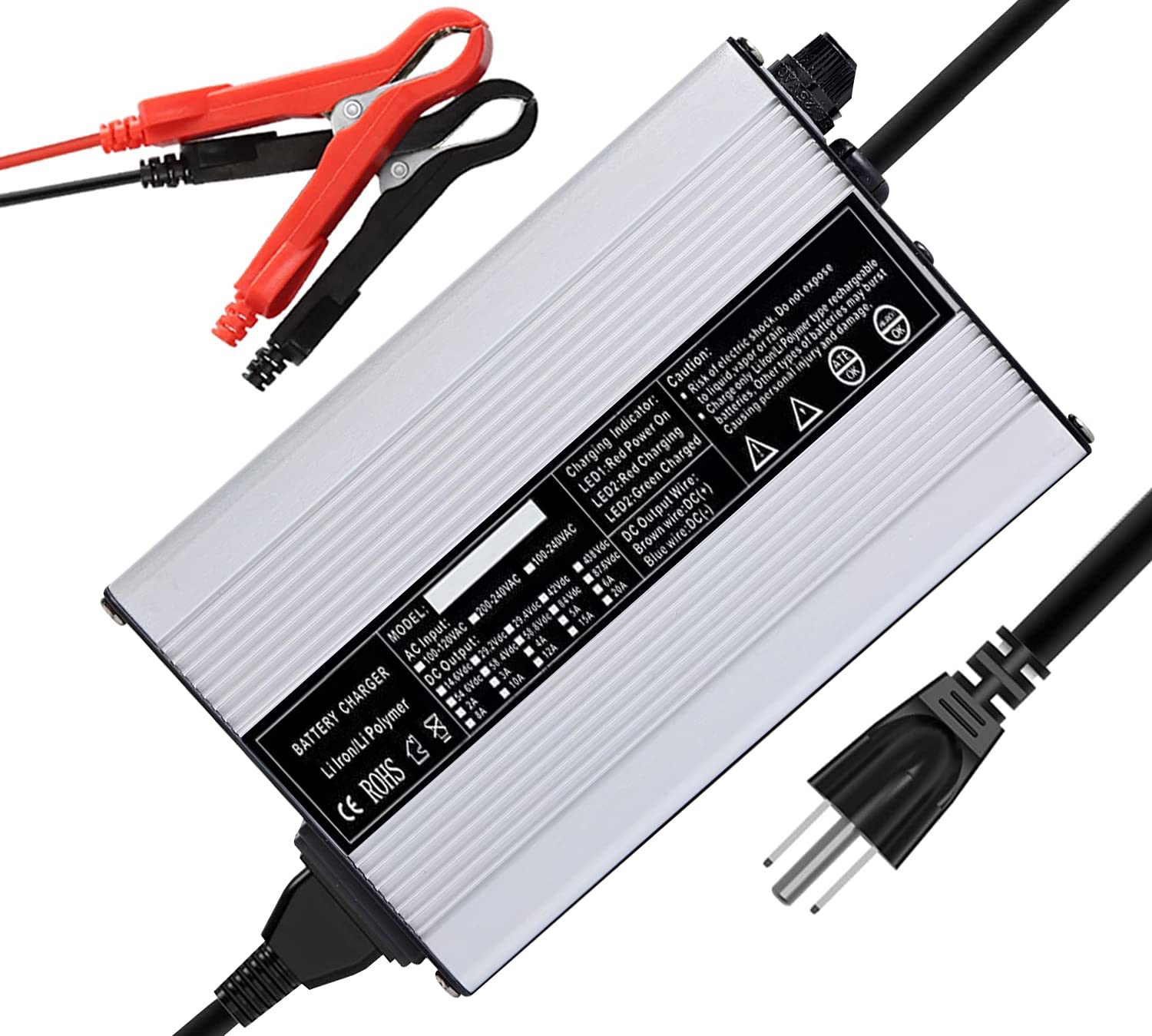 24V/29.2V 8A 300W LiFePO4 Battery Charger for 8S Lithium Iron Phosphate - Smart Charger with Cooling Fan & Alligator Clips - 110V/120V Input - Perfect for Automotive, Car, RV, Lawn Mower & Golf Cart Batteries