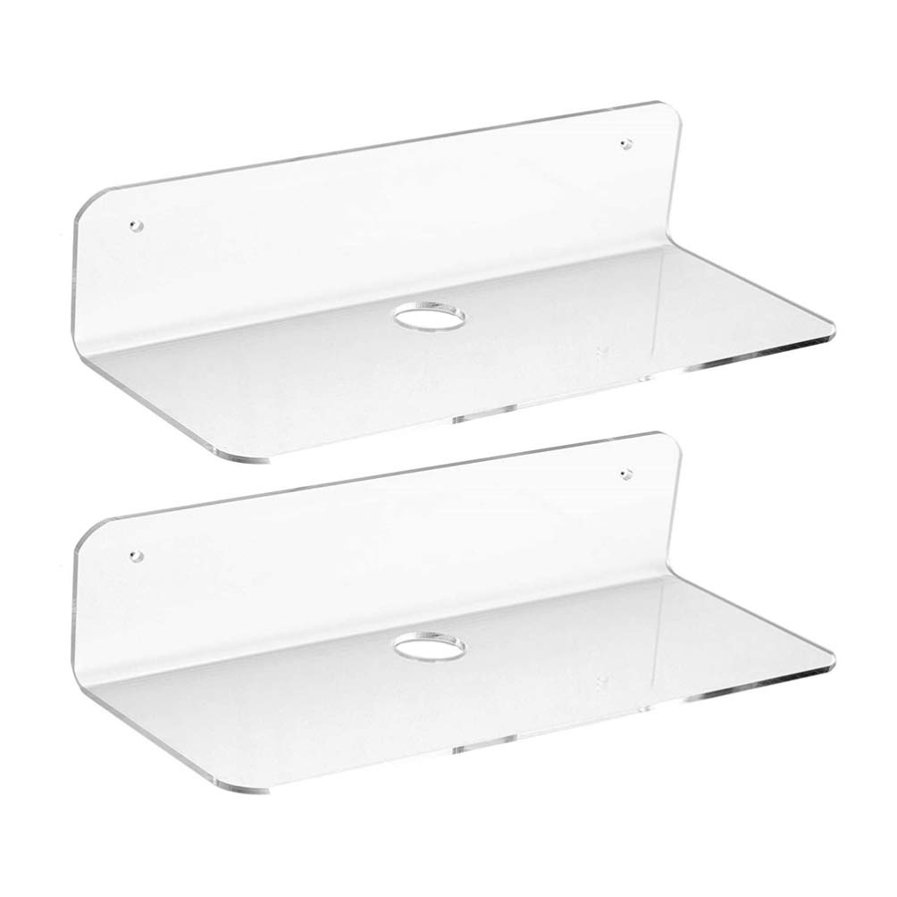 2-Pack Clear Acrylic Wall Mounted Floating Shelves - Modern Display Organizer for Figures, Books & Decor - Transparent Ledge Shelf for Office, Bathroom, Living Room & Bedroom - Perfect for Collections, Photos & Speaker Stands