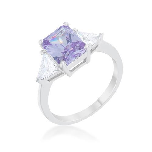 Elegant Classic Lavender White Gold Rhodium Plated Engagement Ring for Women - Perfect for Proposals, Anniversaries & Wedding Bands