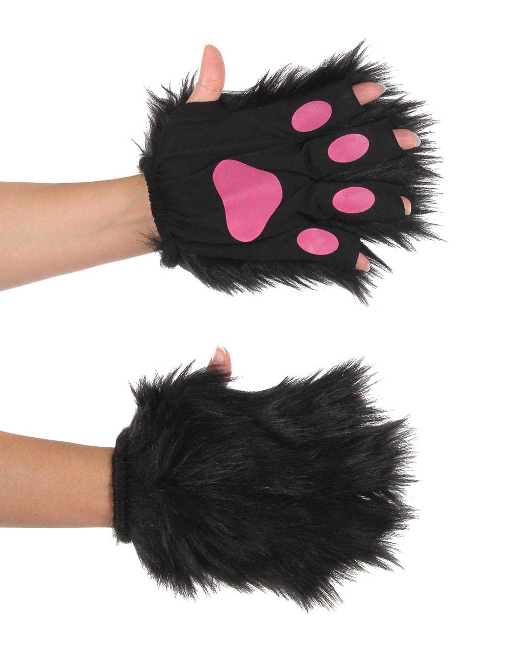 Black and Pink Fingerless Gloves - Cute Cosplay Paws for Anime, Halloween, and Costume Parties - Perfect for Cosplay, LARP, and Themed Events