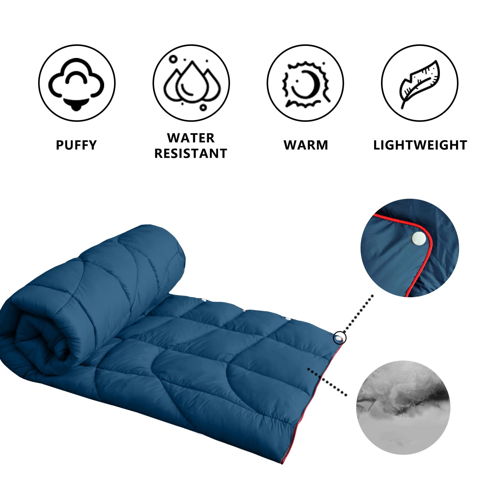 Packable Puffy Camping Blanket - Lightweight Windproof Down Alternative for Outdoor Adventures, Hiking, Backpacking, Beach, Picnic & Stadium Use (52x75 Inches) - Perfect for Cozy Evenings by the Campfire or Snuggling at Outdoor Events