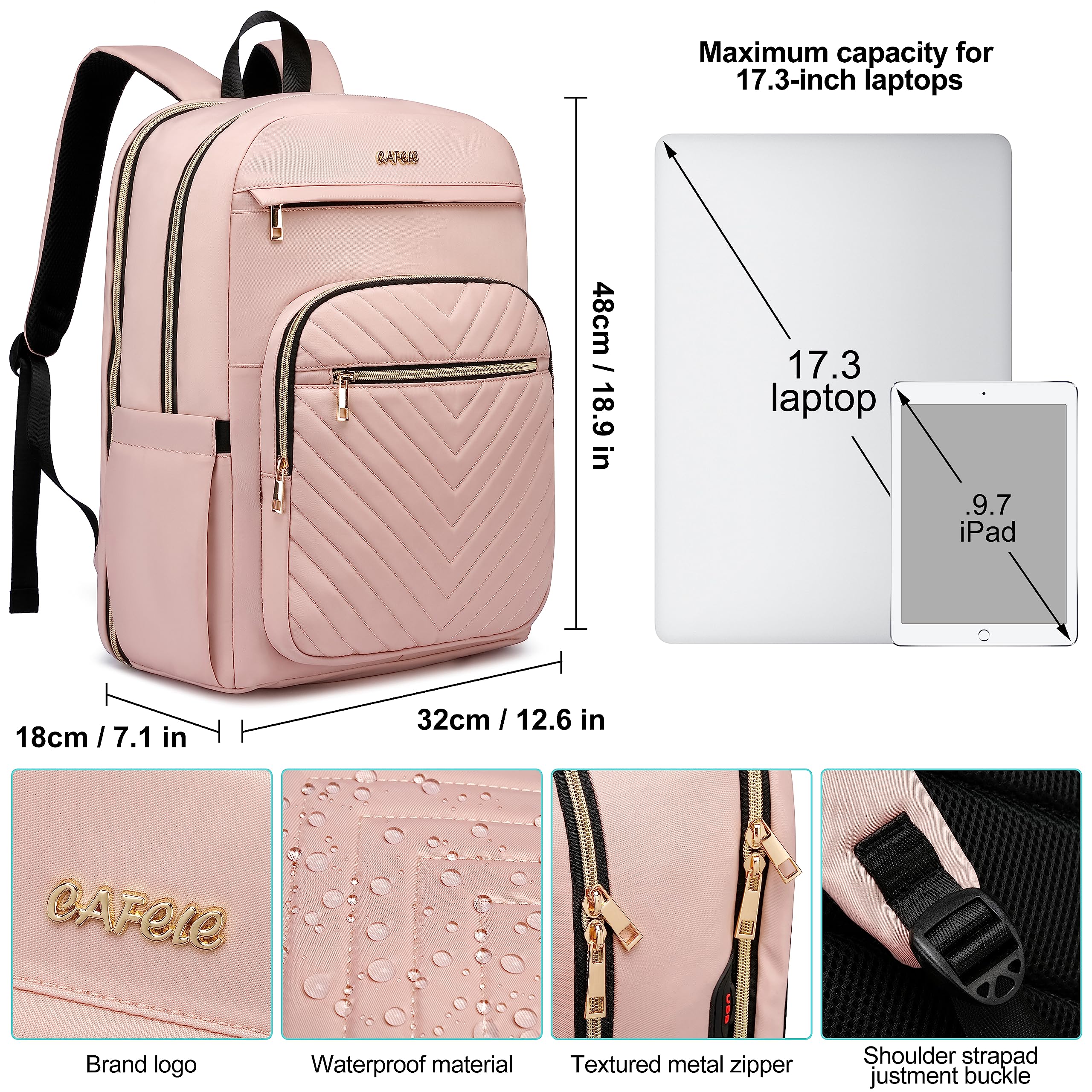 Stylish Pink Laptop Backpack for Women - Waterproof 17.3 Inch Anti-Theft Computer Bag for Travel, Work & College | Perfect for Business Professionals, Students & Commuters