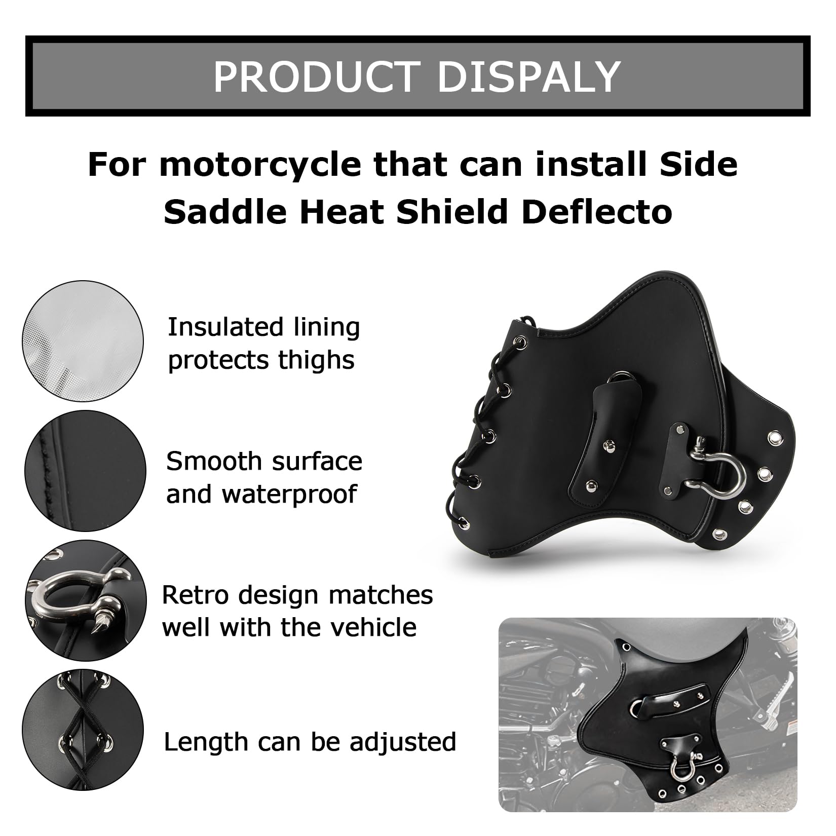 PSLER Universal Leather Motorcycle Heat Shield Deflector for Harley Touring & Sportster - Side Saddle Heat Protection for Long Rides & Hot Weather Cruising