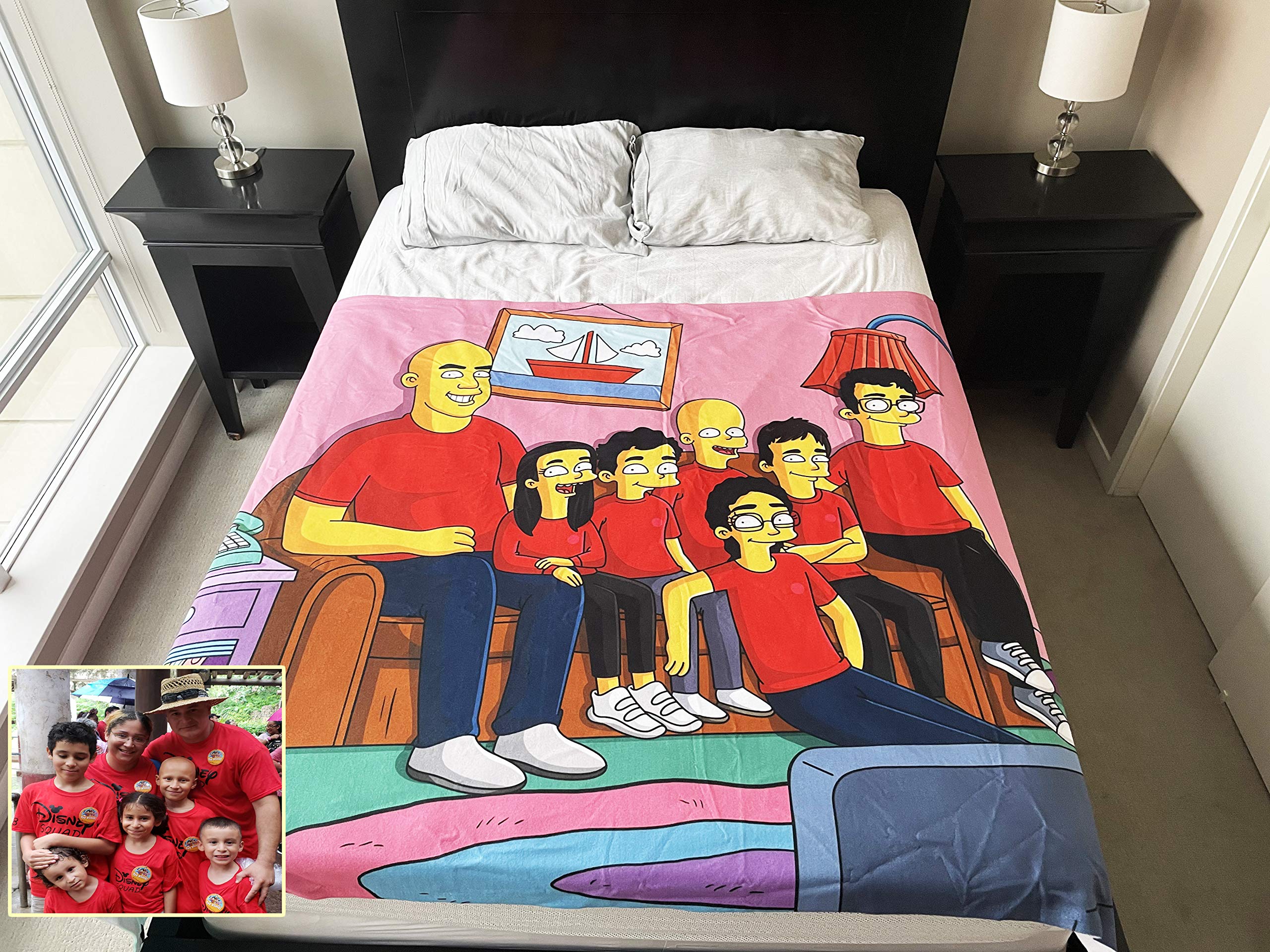 Custom The Simpsons Family Portrait Fleece Blanket - Personalized Cartoon Caricature Gift from Photos | Cozy Throw for Home, Bedroom & Couch | Simpsonized Digital Illustration by iToonify