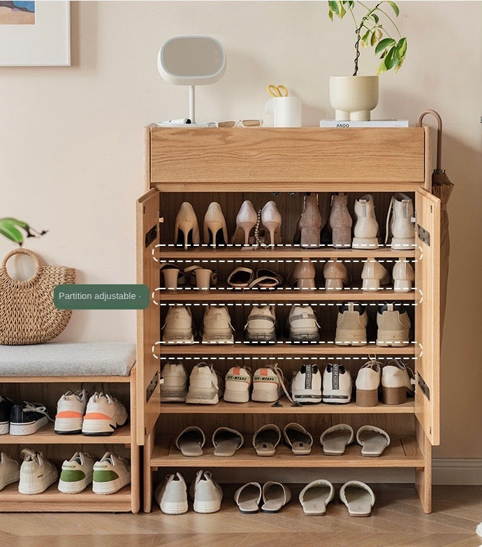 Solid Oak Wood Shoe Storage Cabinet - Modern Nordic Style with Rock Slab Design - Perfect for Entryway, Bedroom, or Closet Organization