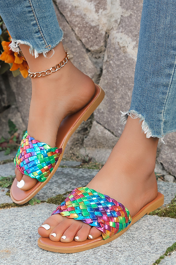 Stylish Colorful Woven Beach Sandals for Women - Comfortable Flat Summer Shoes for Vacation, Poolside & Outdoor Activities