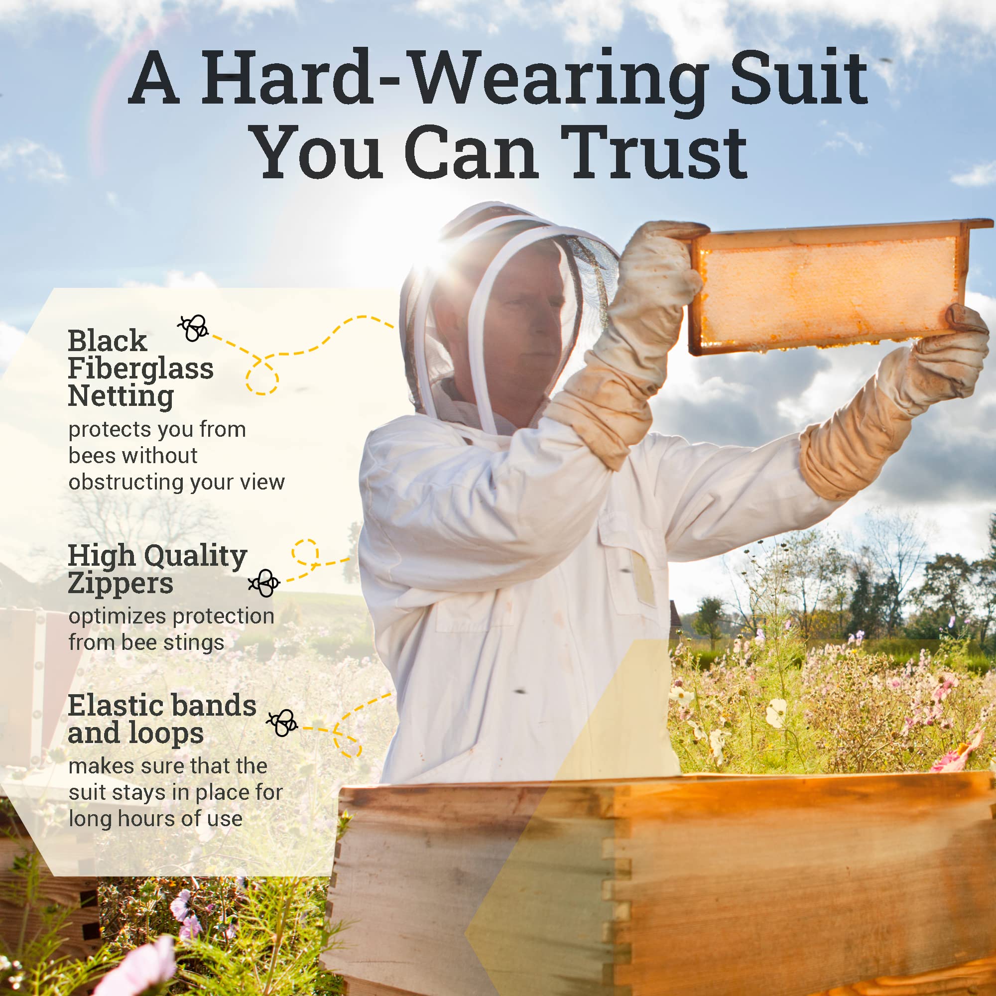 Ventilated Beekeeping Jacket with 3-Layer Mesh Body & Sting-Proof Protection - YKK Zippers & Easy Access Veil - Beekeeper Suit for Adults (Size 7XL) - Ideal for Beekeeping, Honey Harvesting, and Apiary Maintenance