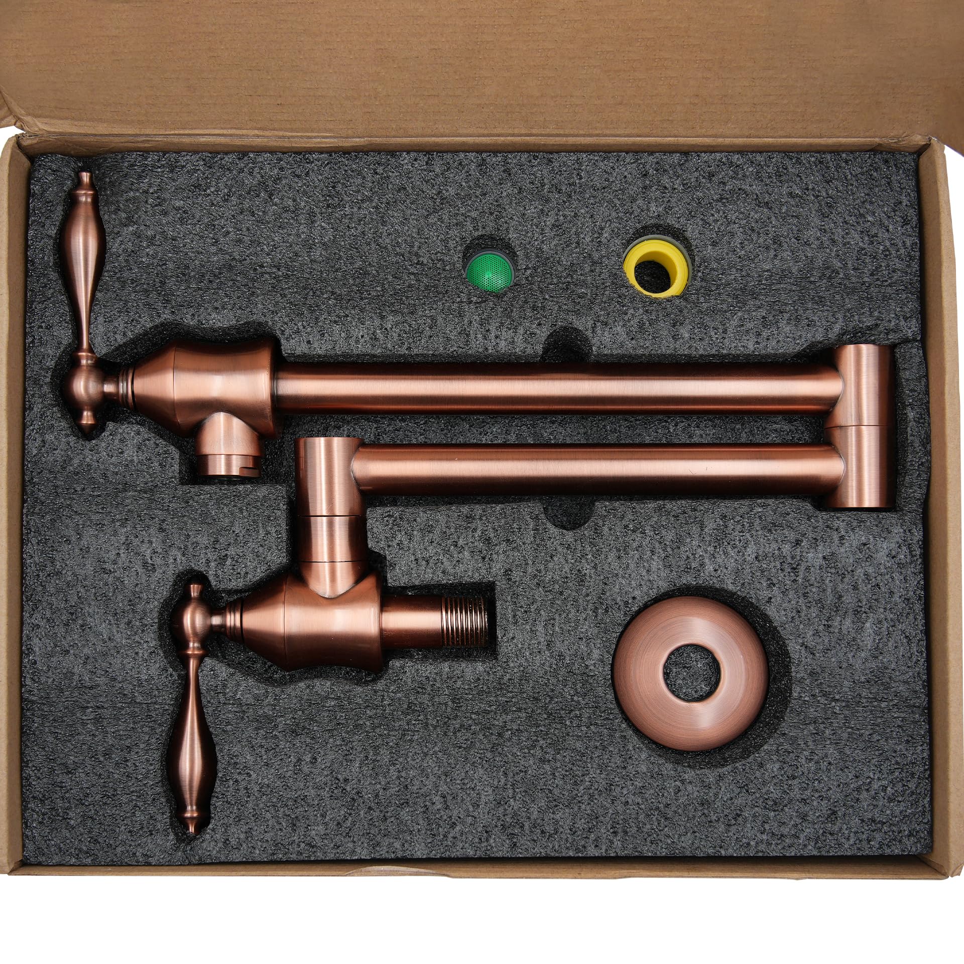 SINDA Wall Mount Pot Filler Kitchen Faucet - Solid Brass Swing Arm Folding Faucet with Double Joint & Two Handles, Brushed Copper Finish - Perfect for Filling Large Pots & Pans in Commercial Kitchens & Home Cooking Stations