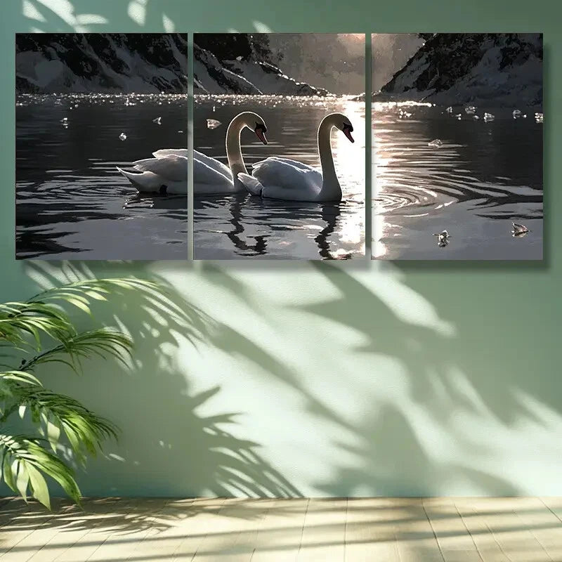 3-Piece Water Swan Nature Wall Art Set - Framed Canvas 40x60cm (16x24in) - High Quality Australian Made Prints - Ready to Hang - Perfect for Living Room, Bedroom & Office Decor